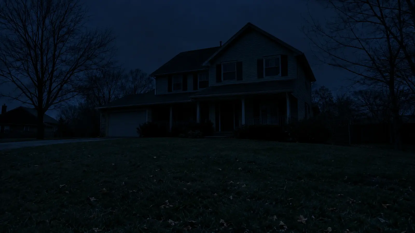 A dark house at night during a power outage